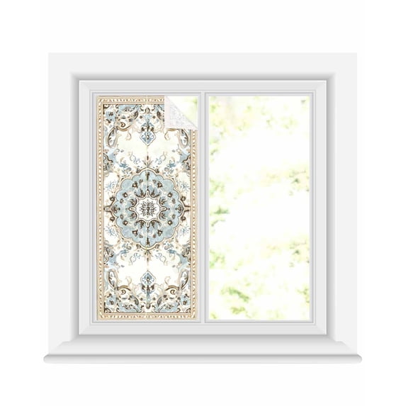 Window Privacy Film Boho Stained Glass Window Film Decorative Sun Block Window Cover Ethnic Aztec Southwest Neutral Aesthetic Motifs Window Clings Static Adhesive Sticker for Bathroom 17.7"x39.3"