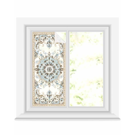 Window Privacy Film Boho Stained Glass Window Film Decorative Sun Block Window Cover Ethnic Aztec Southwest Neutral Aesthetic Motifs Window Clings Static Adhesive Sticker for Bathroom 17.7"x39.3"
