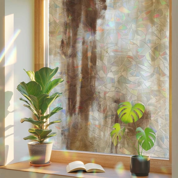 Window Privacy Film Brown Abstract Painting Stained Glass Window Film Retro Art Graffiti Rainbow Static Window Clings for Glass Windows Home Bathroom Living Room Office Glass Door Sticker 17.7"39.3"