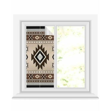 Window Privacy Film Brown Aztec Stained Glass Window Film Decorative Sun Block Window Cover Boho Southwest Ethnic Neutral Motifs Window Clings Static Adhesive Sticker for Bathroom 17.7"x39.3"