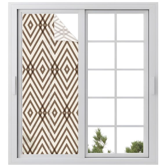 Window Privacy Film Brown Beige Diamond Stained Glass Window Film Decorative Sun Block Window Cover Modern Geometric Minimalist Window Clings Static Adhesive Sticker for Bathroom 23.6"x59"