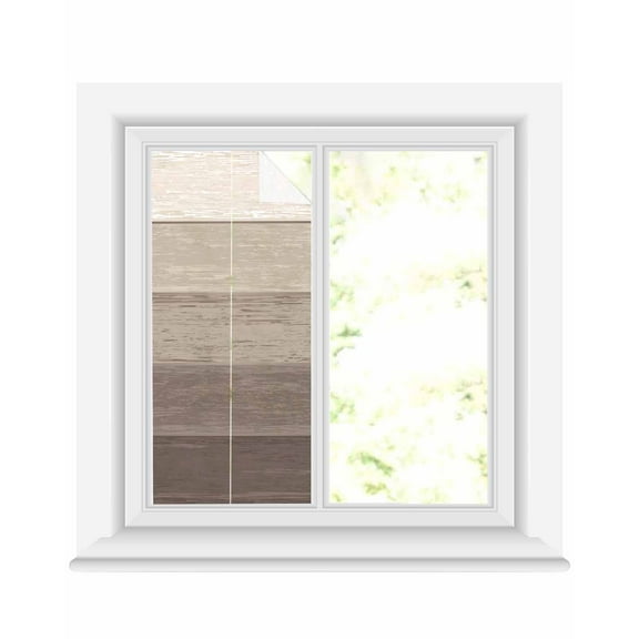 Window Privacy Film, Brown Beige Ombre UV Sun Blocking Window Tint Film Heat Control One Way Blackout Window Film, Farmhouse Retro Rustic Wood Stripes Non Adhesive Static Cling Sticker 19.6x39.3 In