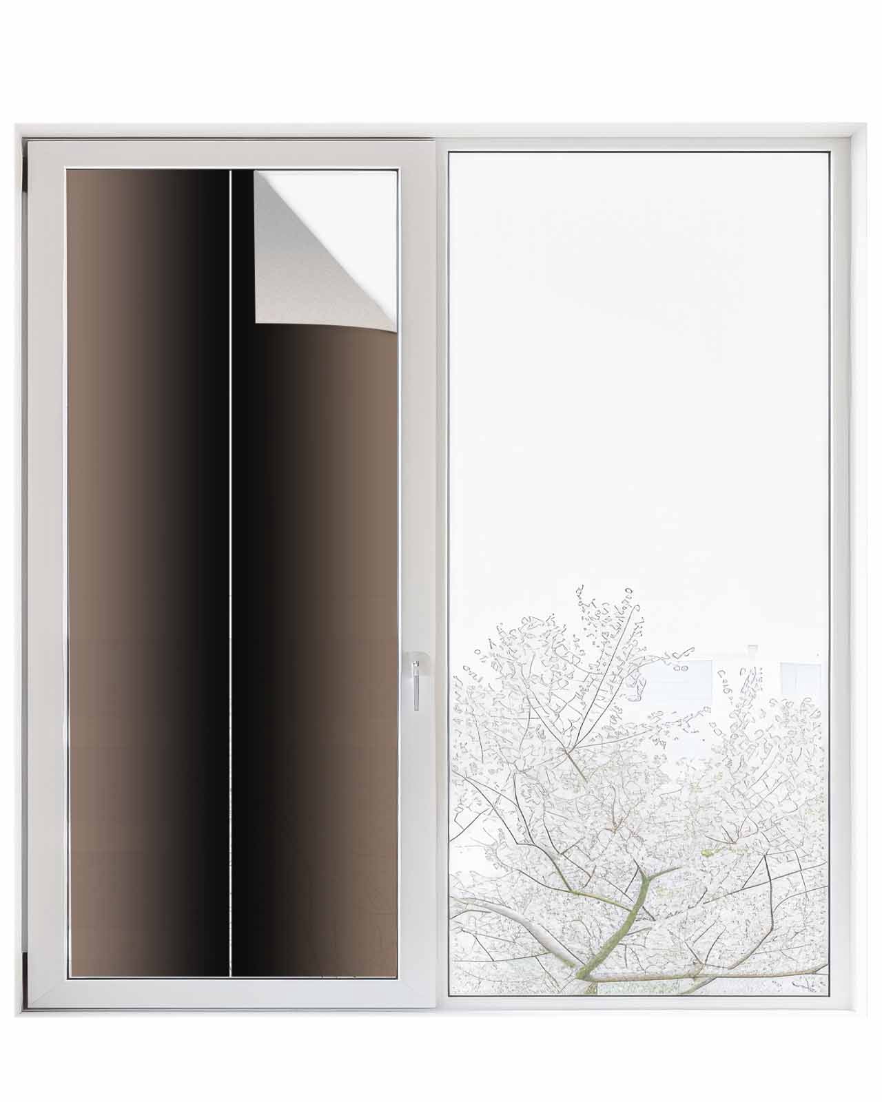 Window Privacy Film, Brown Black Ombre UV Sun Blocking Window Tint Film Heat Control One Way Blackout Window Film, Modern Abstract Gradient Color Art Non Adhesive Static Cling Sticker 29.5x78.7 In