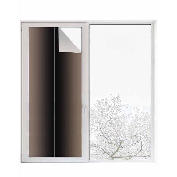 Window Privacy Film, Brown Black Ombre UV Sun Blocking Window Tint Film Heat Control One Way Blackout Window Film, Modern Abstract Gradient Color Art Non Adhesive Static Cling Sticker 29.5x78.7 In