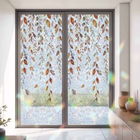 Window Privacy Film,Brown Drooping Autumn Vines Static Clings Decorative Rainbow Window Films Stickers Thanksgiving Fall Leaves Sun Blocking Glass Cover for Home Bathroom Office,35.4"x78.7"