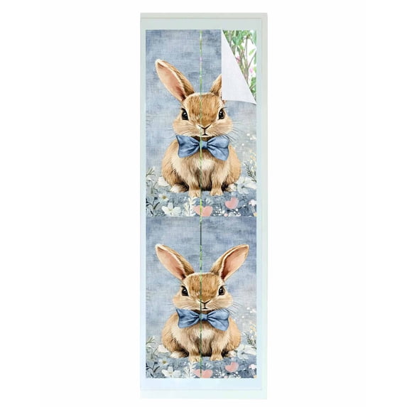 Window Privacy Film Brown Easter Bunny Stained Glass Window Film Decorative Sun Block Window Cover Spring Floral Blue Window Clings Static Adhesive Sticker for Bathroom 17.7"x78.7"