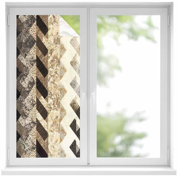 Window Privacy Film Brown Ethnic Stained Glass Window Film Decorative Sun Block Window Cover Southwest Tribal Vintage Boho Geometric Art Window Clings Static Adhesive Sticker for Bathroom 17.7"x39.3"