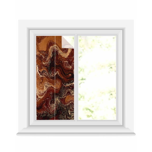 Window Privacy Film Brown Marble Stained Glass Window Film Decorative Sun Block Window Cover Ombre Abstract Striped Mottled Aesthetic Window Clings Static Adhesive Sticker for Bathroom 19.6"x39.3"