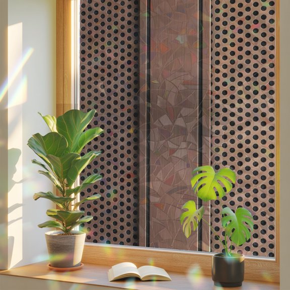 Window Privacy Film Brown Metal Hole Stained Glass Window Film Copper Industrial Steel Net Eye Rainbow Static Window Clings for Glass Windows Home Bathroom Living Room Office Door Sticker 17.7"39.3"