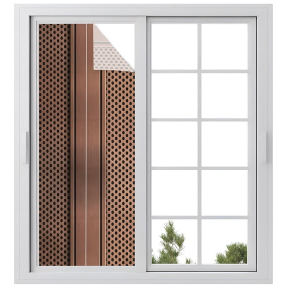 Window Privacy Film Brown Metal Hole Stained Glass Window Film Decorative Sun Block Window Cover Copper Net Eye Hole Pattern Window Clings Static Adhesive Sticker for Bathroom 23.6"x59"