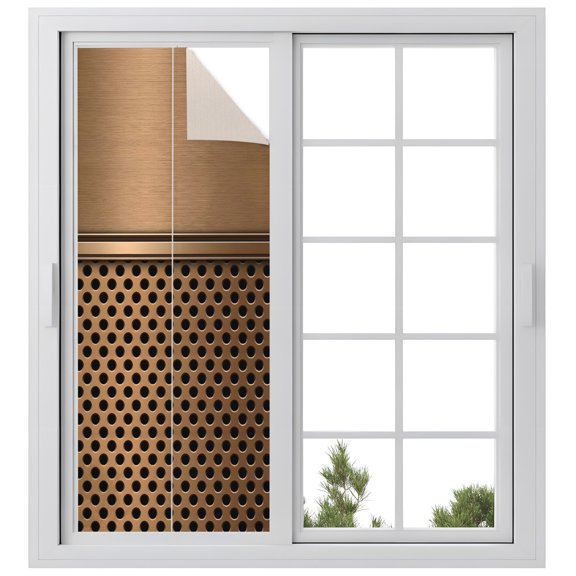 Window Privacy Film Brown Metal Hole Stained Glass Window Film Decorative Sun Block Window Cover Modern Copper Net Eye Hole Pattern Window Clings Static Adhesive Sticker for Bathroom 23.6"x59"