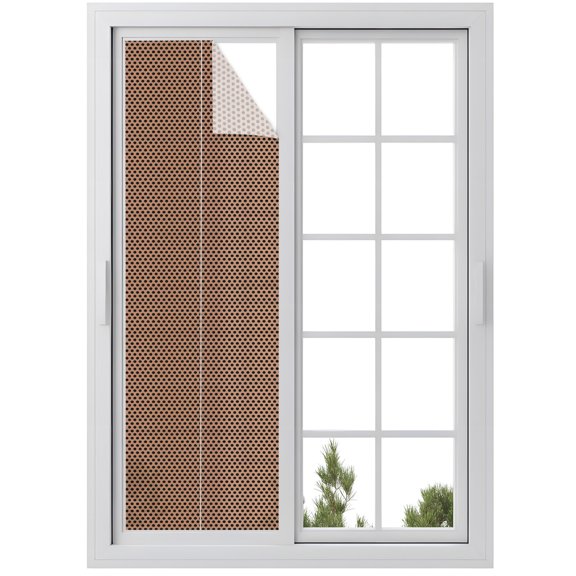 Window Privacy Film Brown Modern Geometric Stained Glass Window Film Decorative Sun Block Window Cover Polka Dots Circles Abstract Window Clings Static Adhesive Sticker for Bathroom 29.5"x118"