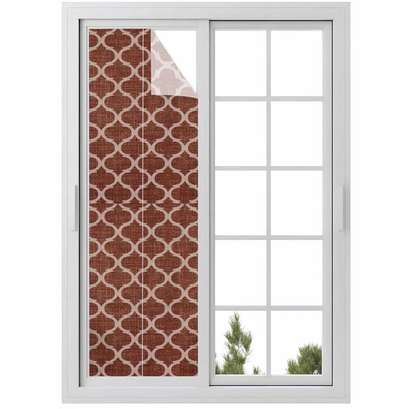 Window Privacy Film Brown Moroccan Stained Glass Window Film Decorative Sun Block Window Cover Morocco Abstract Quatrefoil Geometric Window Clings Static Adhesive Sticker for Bathroom 29.5"x118"