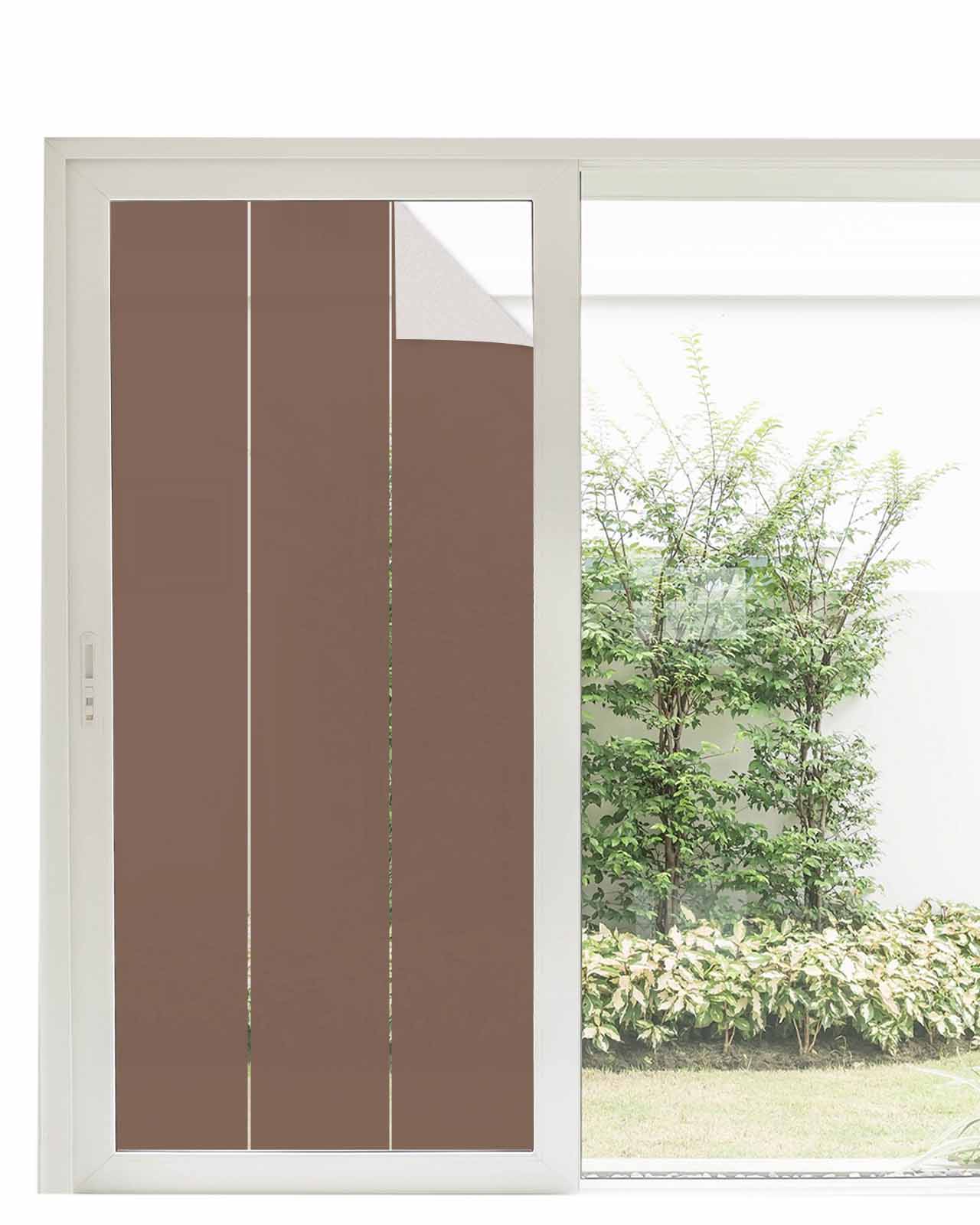 Window Privacy Film, Brown UV Sun Blocking Window Tint Film Heat Control One Way Blackout Window Film, Pure Brown Solid Color Simple Minimalism Art Non Adhesive Static Cling Sticker 35.4x78.7 In