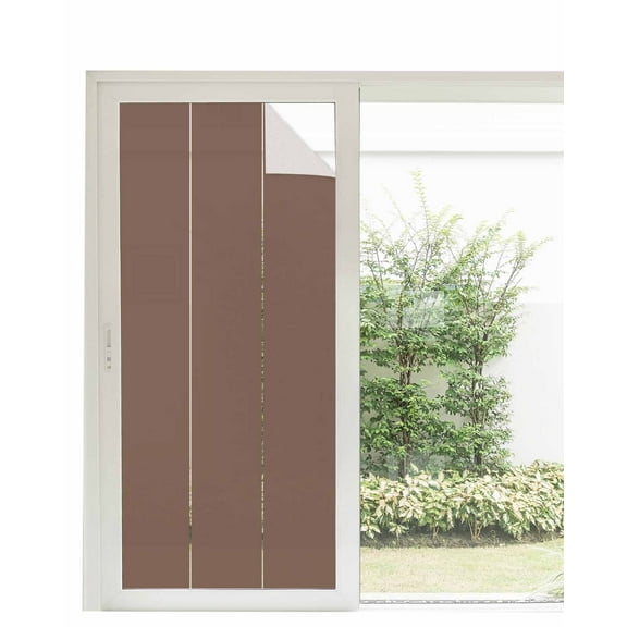 Window Privacy Film, Brown UV Sun Blocking Window Tint Film Heat Control One Way Blackout Window Film, Pure Brown Solid Color Simple Minimalism Art Non Adhesive Static Cling Sticker 35.4x78.7 In