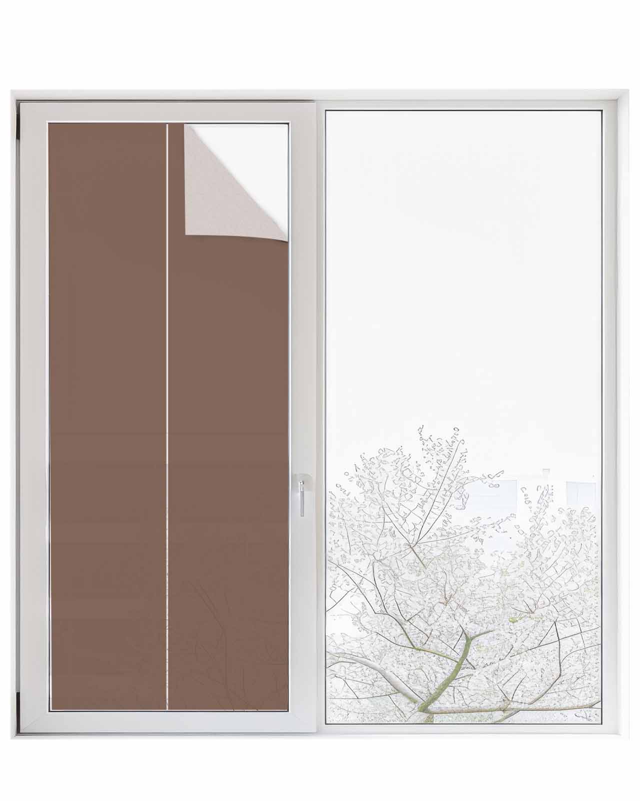 Window Privacy Film, Brown UV Sun Blocking Window Tint Film Heat Control One Way Blackout Window Film, Pure Brown Solid Color Simple Minimalism Art Non Adhesive Static Cling Sticker 29.5x78.7 In