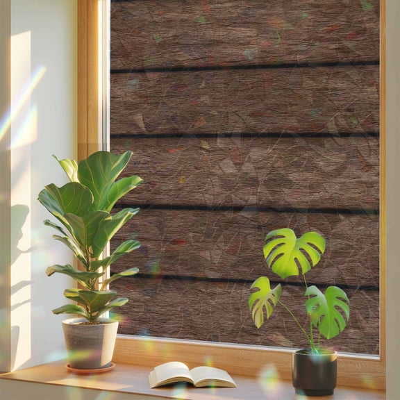 Window Privacy Film Brown Wood Grain Stained Glass Window Film Farmhouse Wooden Board Rainbow Static Window Clings for Glass Windows Home Bathroom Living Room Office Glass Door Sticker 17.7"39.3"