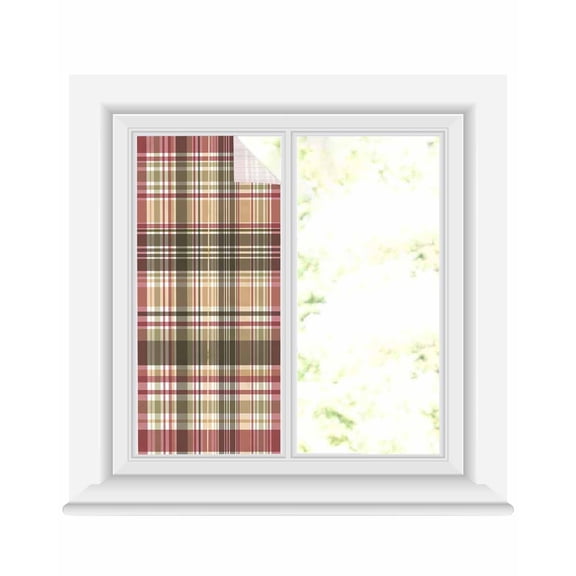 Window Privacy Film Buffalo Plaid Stained Glass Window Film Decorative Sun Block Window Cover Modern Farmhouse Colorful Checkered Window Clings Static Adhesive Sticker for Bathroom 17.7"x39.3"