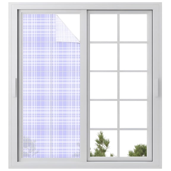 Window Privacy Film Buffalo Plaid Stained Glass Window Film Decorative Sun Block Window Cover Purple Lilac Farmhouse Gingham Striped Window Clings Static Adhesive Sticker for Bathroom 23.6"x59"