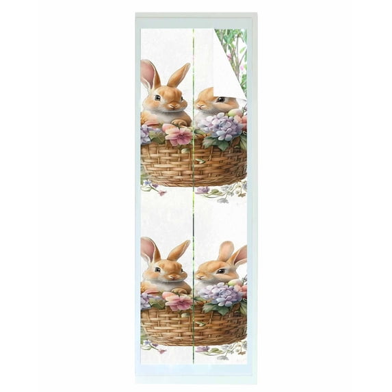 Window Privacy Film Bunny Spring Easter Stained Glass Window Film Decorative Sun Block Window Cover Colorful Floral Watercolor Eggs Window Clings Static Adhesive Sticker for Bathroom 29.5"x118"