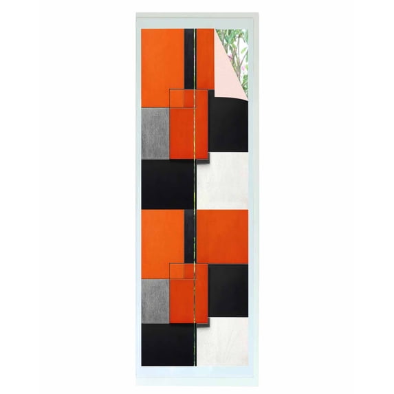 Window Privacy Film Burnt Orange Black Grey Stained Glass Window Film Decorative Sun Block Window Cover Color Block Geometric Modern Window Clings Static Adhesive Sticker for Bathroom 23.6"x78.7"