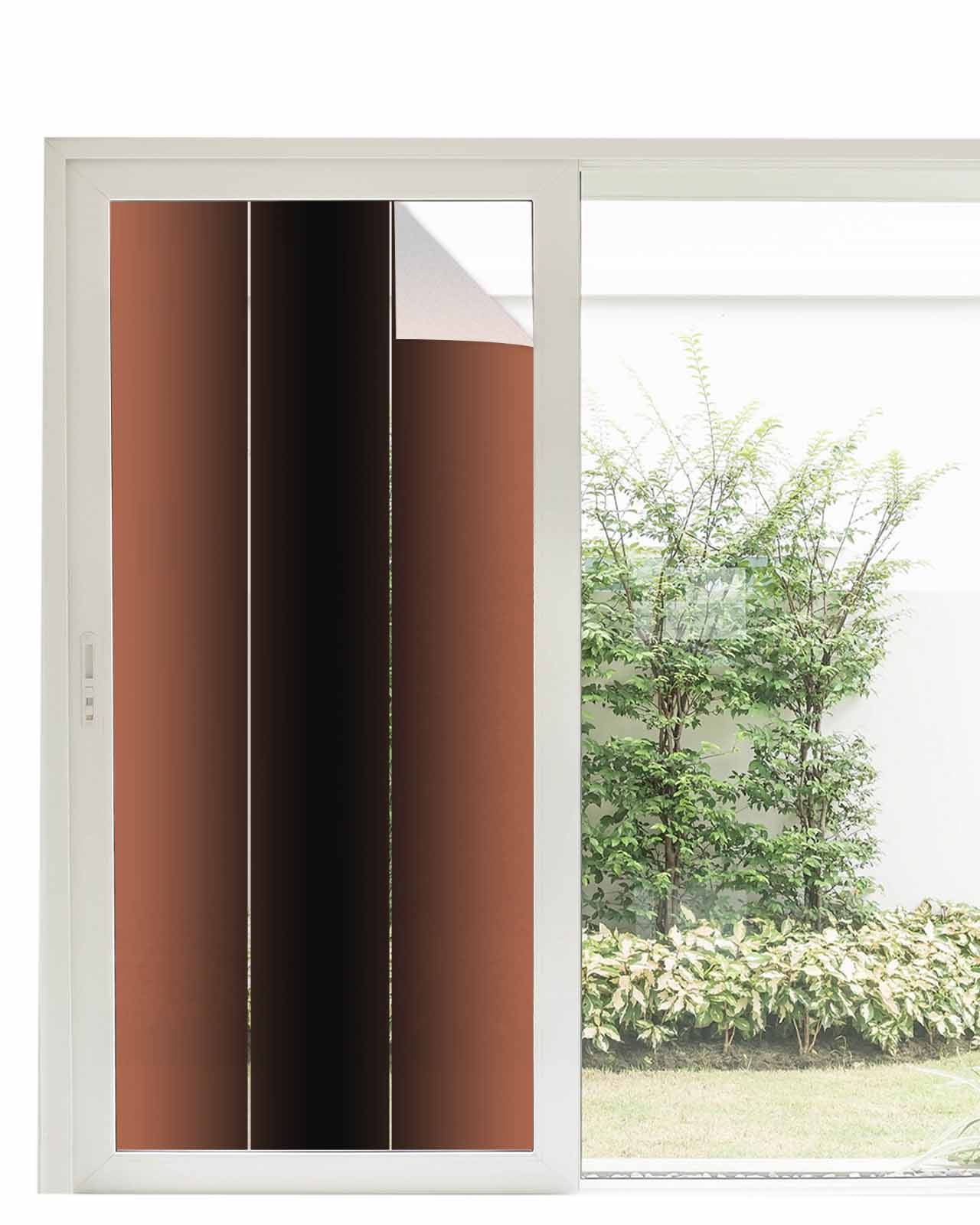 Window Privacy Film, Burnt Orange Black Ombre UV Sun Blocking Window Tint Film Heat Control One Way Blackout Window Film, Modern Abstract Gradient Color Art Non Adhesive Static Cling 35.4x78.7 In