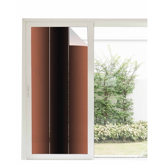 Window Privacy Film, Burnt Orange Black Ombre UV Sun Blocking Window Tint Film Heat Control One Way Blackout Window Film, Modern Abstract Gradient Color Art Non Adhesive Static Cling 35.4x78.7 In