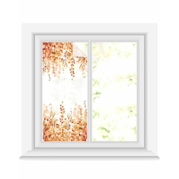 Window Privacy Film, Burnt Orange Eucalyptus Sun Blocking Window Tint Film Heat Control One Way Blackout Window Film, Spring Summer Botanical Floral Leaves Country Non Adhesive Static Cling 19.6x39.3