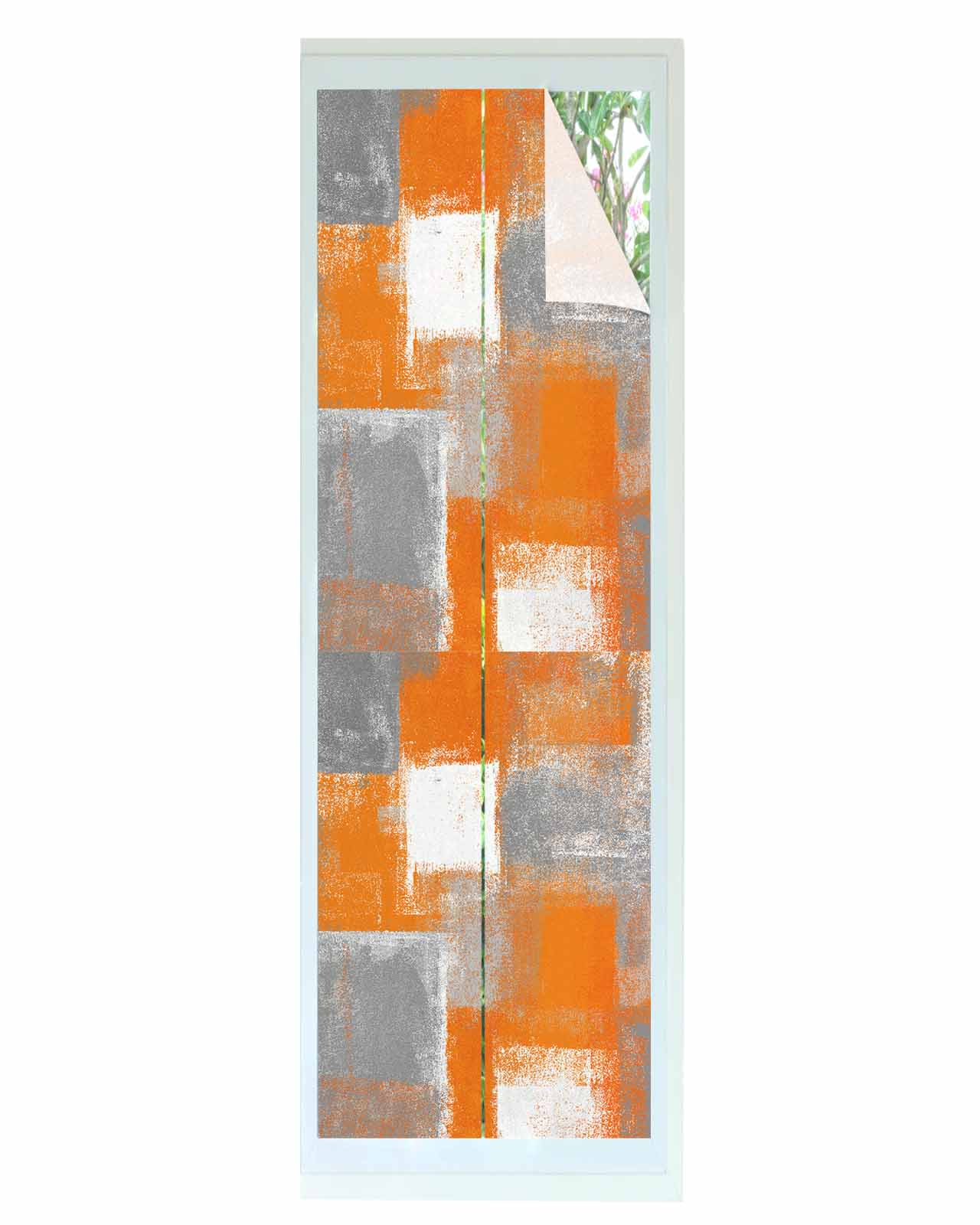 Window Privacy Film Burnt Orange Grey Stained Glass Window Film Decorative Sun Block Window Cover Modern Oil Painting White Geometric Window Clings Static Adhesive Sticker for Bathroom 17.7"x78.7"
