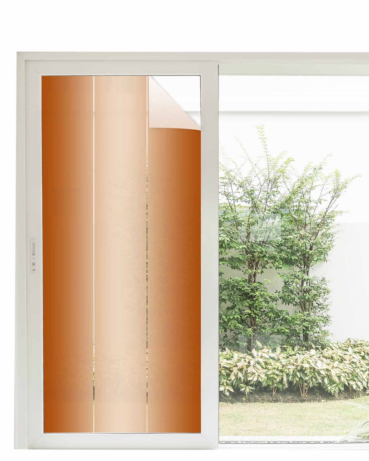 Window Privacy Film, Burnt Orange Ombre UV Sun Blocking Window Tint Film Heat Control One Way Blackout Window Film, Modern Abstract Gradient Color Art Non Adhesive Static Cling Sticker 35.4x78.7 In