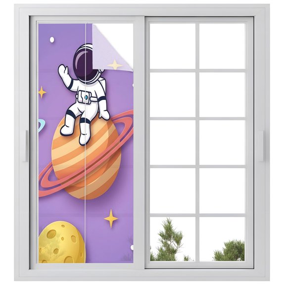 Window Privacy Film Cartoon Galaxy Stained Glass Window Film Decorative Sun Block Window Cover Universe Outer Space Stars Purple Window Clings Static Adhesive Sticker for Bathroom 23.6"x59"
