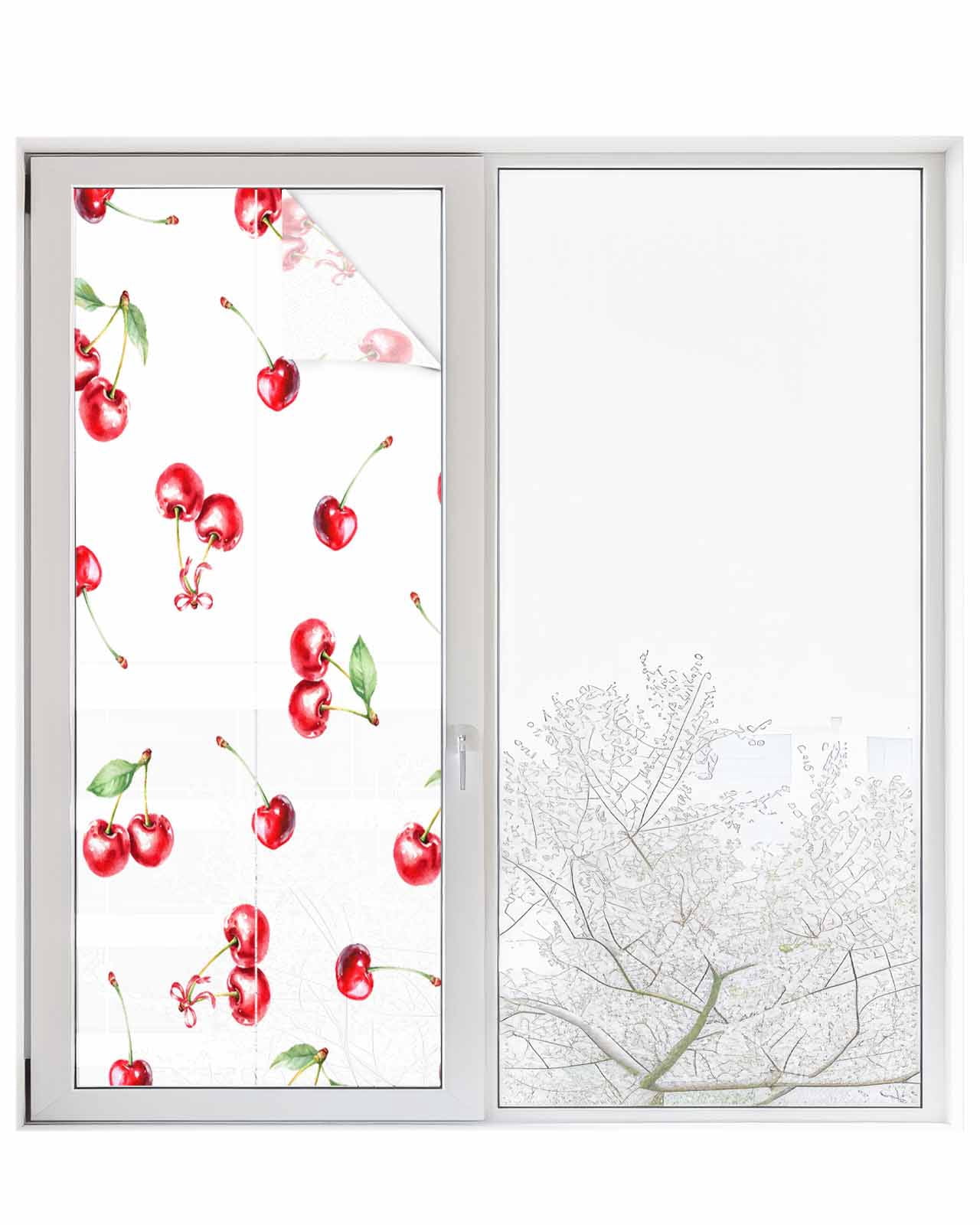 Window Privacy Film Cherry Rustic Stained Glass Window Film Decorative Sun Block Window Cover Spring Summer Tropic Fruit Watercolor Window Clings Static Adhesive Sticker for Bathroom 23.6"x59"