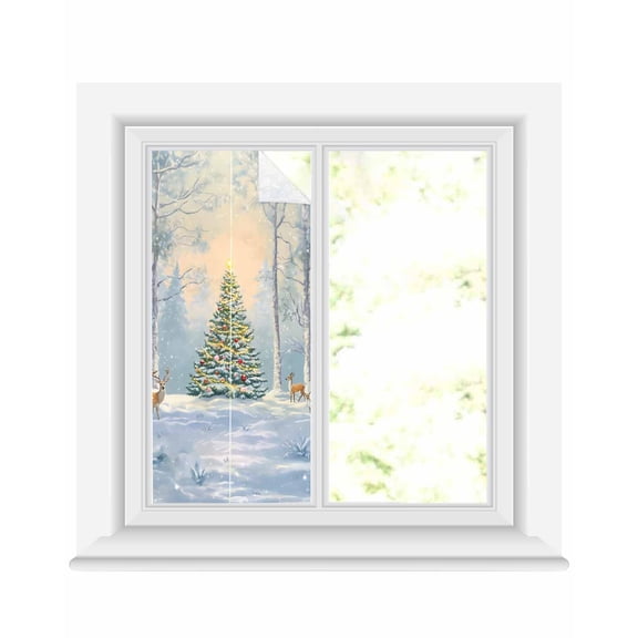 Window Privacy Film Christmas Stained Glass Window Film Decorative Sun Block Window Cover Xmas Tree Elk Snowflake Window Clings Static Adhesive Sticker for Bathroom 17.7"x39.3"