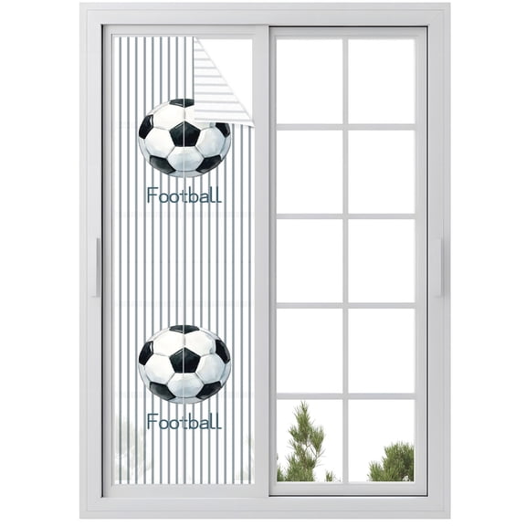 Window Privacy Film Circle Footballs Striped Stained Glass Window Film Decorative Sun Block Window Cover Black White Stripes Geometric Window Clings Static Adhesive Sticker for Bathroom 29.5"x118"