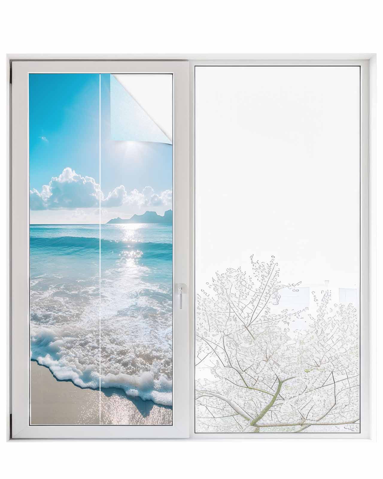 Shore Windows Window Privacy Film Coastal Beach Stained Glass Window Film Decorative ...