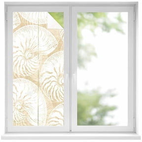 Window Privacy Film Coastal Shell Beige Stained Glass Window Film Decorative Sun Block Window Cover Summer Ocean Shell Beach Window Clings Static Adhesive Sticker for Bathroom 19.6"x39.3"