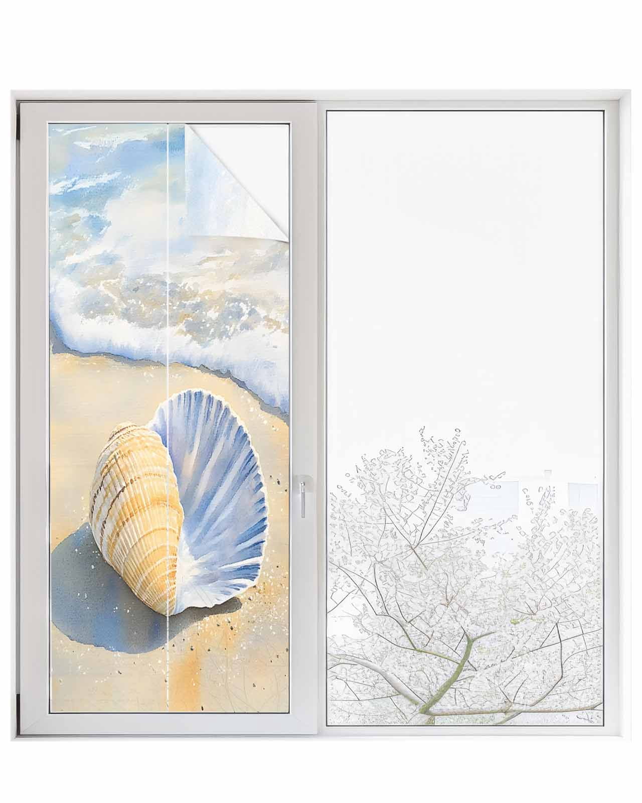 Room Window Shell Window Privacy Film Coastal Shell Stained Glass Window Film Decorative ...