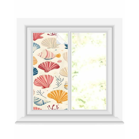 Window Privacy Film Coastal Shell Stained Glass Window Film Decorative Sun Block Window Cover Summer Sea Nautical Shell Beach Starfish Window Clings Static Adhesive Sticker for Bathroom 19.6"x39.3"
