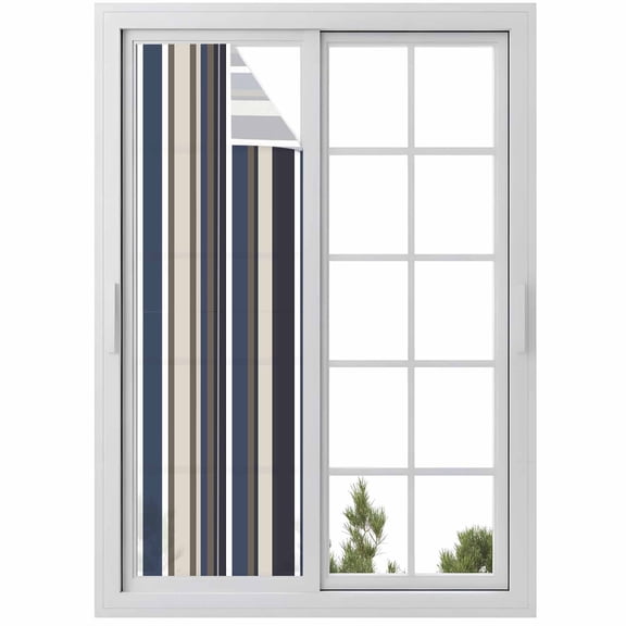 Window Privacy Film Colored Stripes Stained Glass Window Film Decorative Sun Block Window Cover Blue Black White Brown Abstract Lines Window Clings Static Adhesive Sticker for Bathroom 23.6"x78.7"
