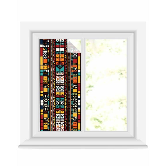 Window Privacy Film Colorful Boho Stained Glass Window Film Decorative Sun Block Window Cover Farmhouse Abstract Geometric Ethnic Art Window Clings Static Adhesive Sticker for Bathroom 17.7"x39.3"