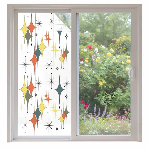 Window Privacy Film Colorful Diamond Stained Glass Window Film Decorative Sun Block Window Cover Modern Geometric Middle Century White Window Clings Static Adhesive Sticker for Bathroom 35.4"x78.7"