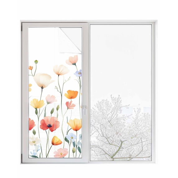Window Privacy Film Colorful Floral Stained Glass Window Film Decorative Sun Block Window Cover Elegant Botanical Blossom Motif Window Clings Static Adhesive Sticker for Bathroom 29.5"x78.7"