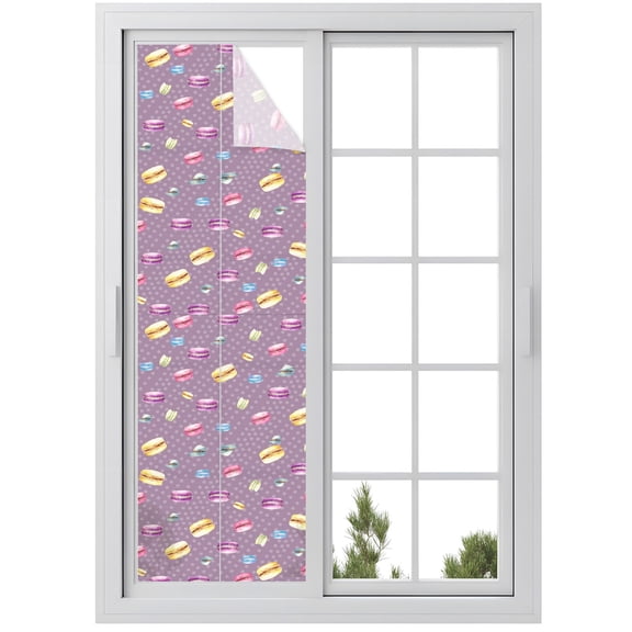 Window Privacy Film Colorful Macarons Stained Glass Window Film Decorative Window Cover French Cake Polka Dots Minimalist Purple Window Clings Static Adhesive Sticker for Bathroom 29.5"x118"