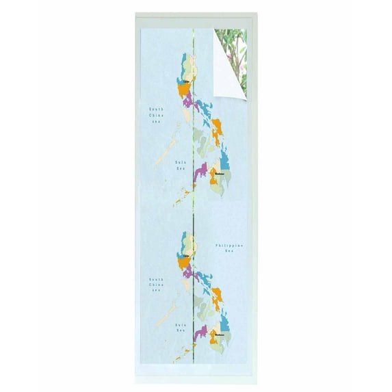 Window Privacy Film Colorful Map Stained Glass Window Film Decorative Sun Block Window Cover Modern Abstract Minimalist Illustration Art Window Clings Static Adhesive Sticker for Bathroom 17.7"x78.7"