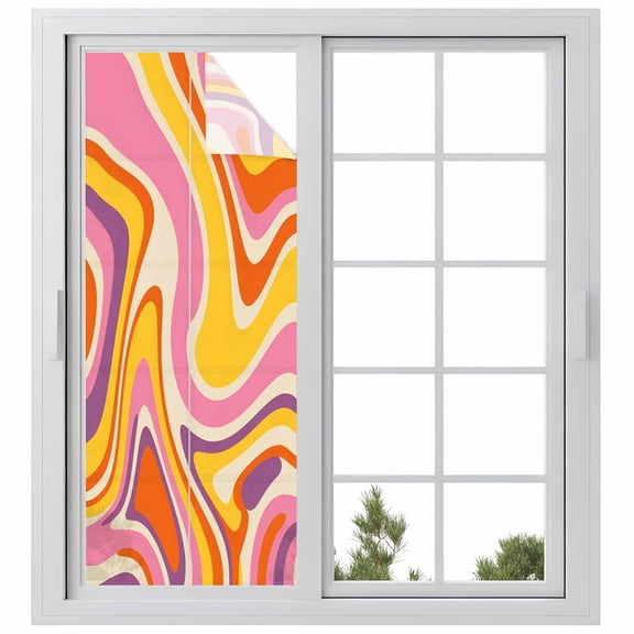 Window Privacy Film Colorful Marble Stained Glass Window Film Decorative Sun Block Window Cover Modern Funny Rainbow Stripes Art Window Clings Static Adhesive Sticker for Bathroom 23.6"x59"