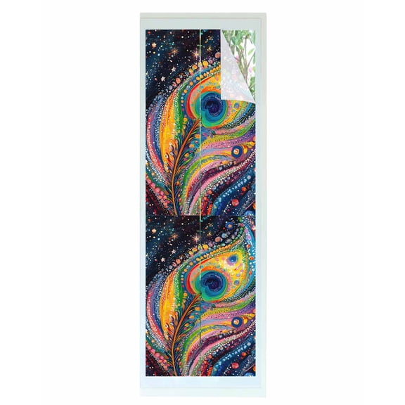 Window Privacy Film Colorful Peacock Feathers Stained Glass Window Film Decorative Sun Block Window Cover Abstract Watercolor Oil Painting Window Clings Static Sticker for Bathroom 29.5"x118"