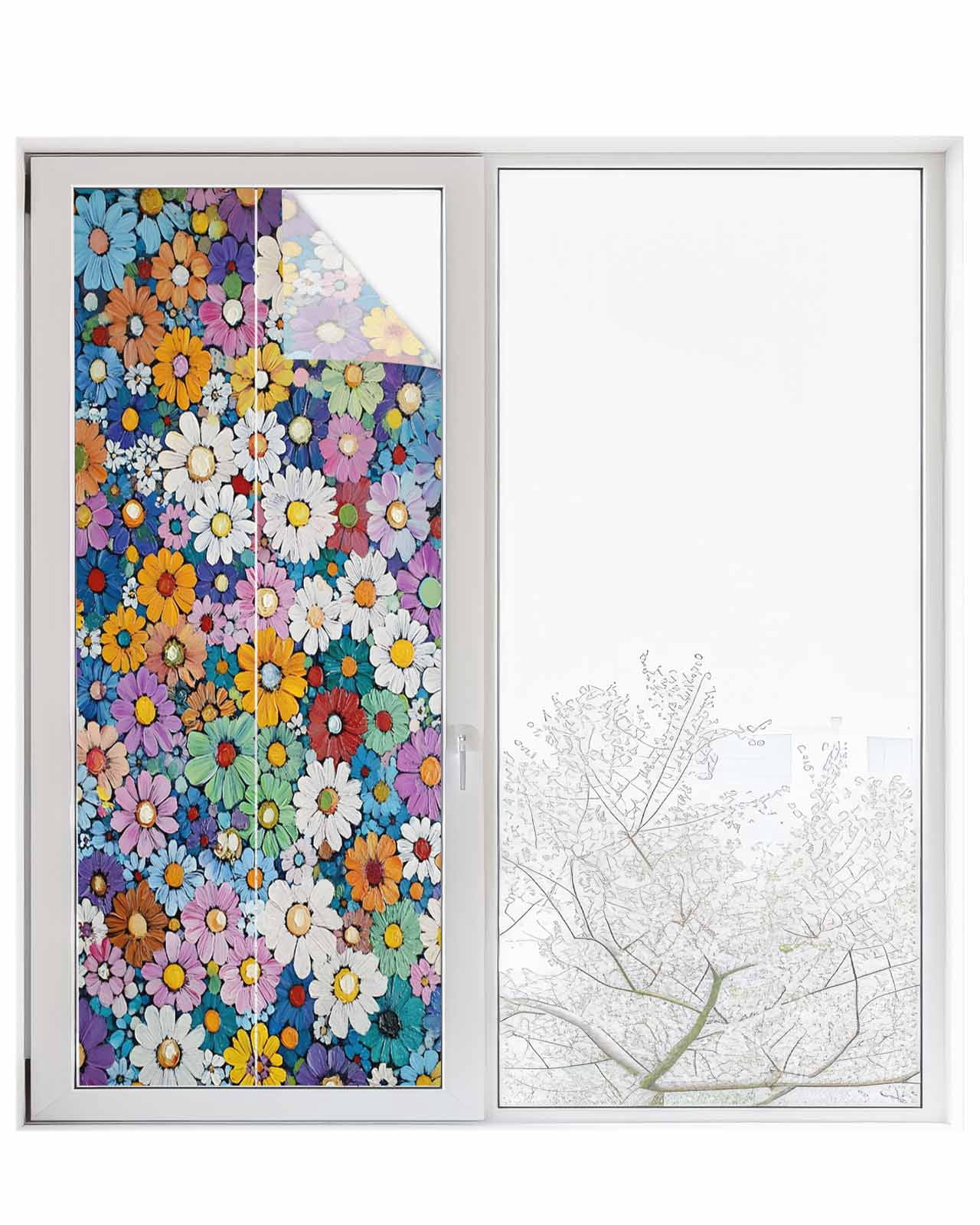 Window Privacy Film Colorful Spring Floral Stained Glass Window Film ...