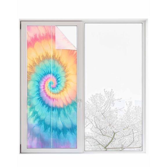 Window Privacy Film Colorful Tie Dye Stained Glass Window Film Decorative Sun Block Window Cover Rainbow Ombre Abstract Pattern Art Window Clings Static Adhesive Sticker for Bathroom 23.6"x59"