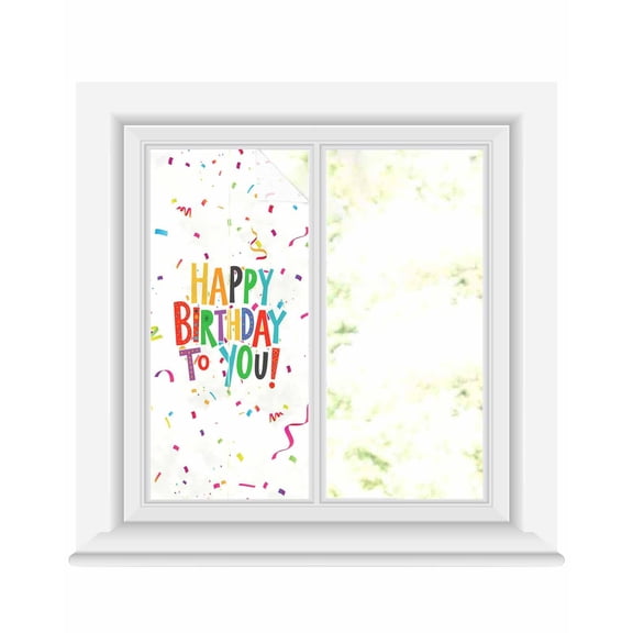 Window Privacy Film Colorful Words Stained Glass Window Film Decorative Sun Block Window Cover Happy Birthday to You Window Clings Static Adhesive Sticker for Bathroom 17.7"x39.3"