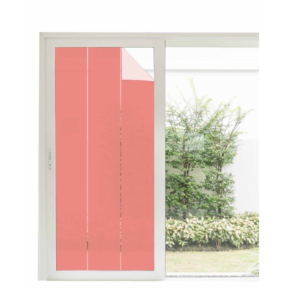 Window Privacy Film, Coral Red UV Sun Blocking Window Tint Film Heat Control One Way Blackout Window Film, Pure Orange Red Solid Color Simple Minimalism Art Non Adhesive Static Cling 35.4x78.7 In